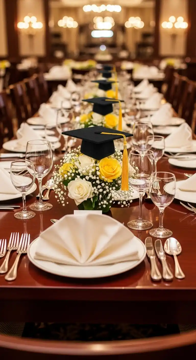 21 Graduation Party Set Up Ideas That Are Fun and Stylish 8 4. Graduation Cap Centerpieces for Tables