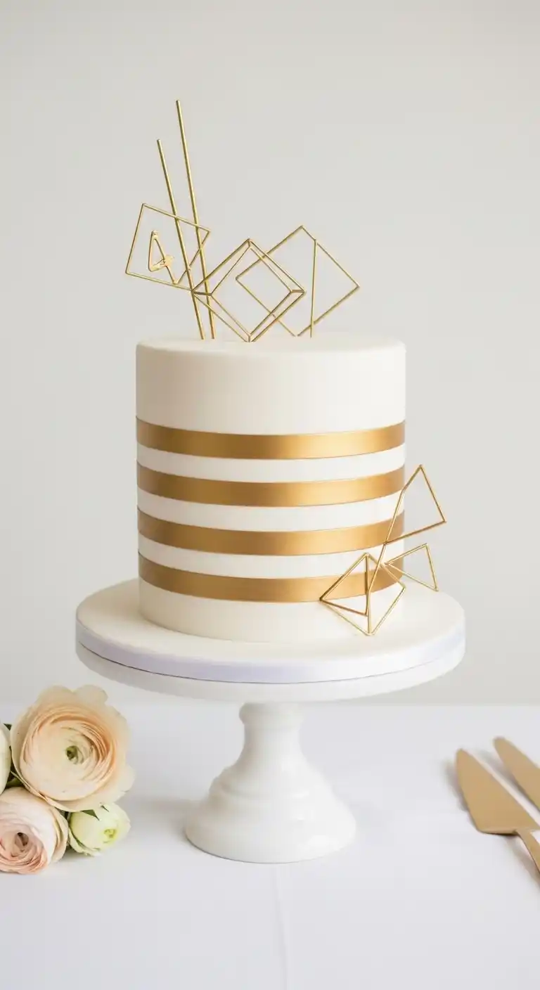 Shimmer & Shine: 19 Gold Wedding Cake Ideas for a Magical Day 7 4. Minimalist Gold Stripe Cake