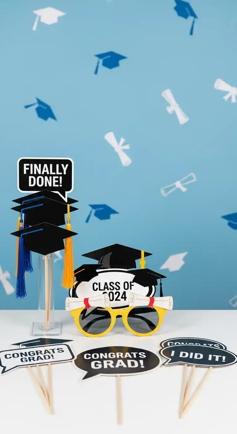 15 Graduation Party Supplies That Make Celebration Easy 8 4. Photo Booth Props and Backdrops