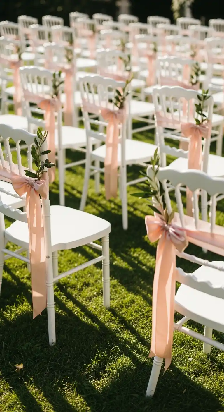 20 Pink Wedding Ceremony Ideas That Feel Elegant and Timeless 7 4. Pink Ribbon Accents on Ceremony Chairs