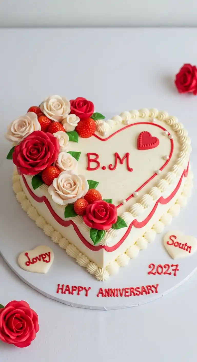 Wedding Anniversary Cake Designs for Every Style 8 4. Romantic Heart-Shaped Wedding Anniversary Cake Design