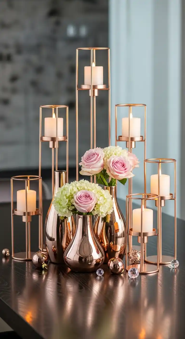 17 Rose Gold Wedding Ideas You’ll Adore 7 4. Rose Gold Centerpieces That Make a Statement
