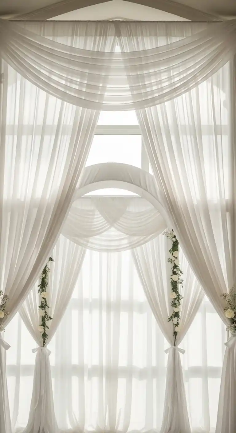 17 Classic White Wedding Ideas You’ll Always Love 8 4. Soft White Drapery for Ceremony and Reception Spaces