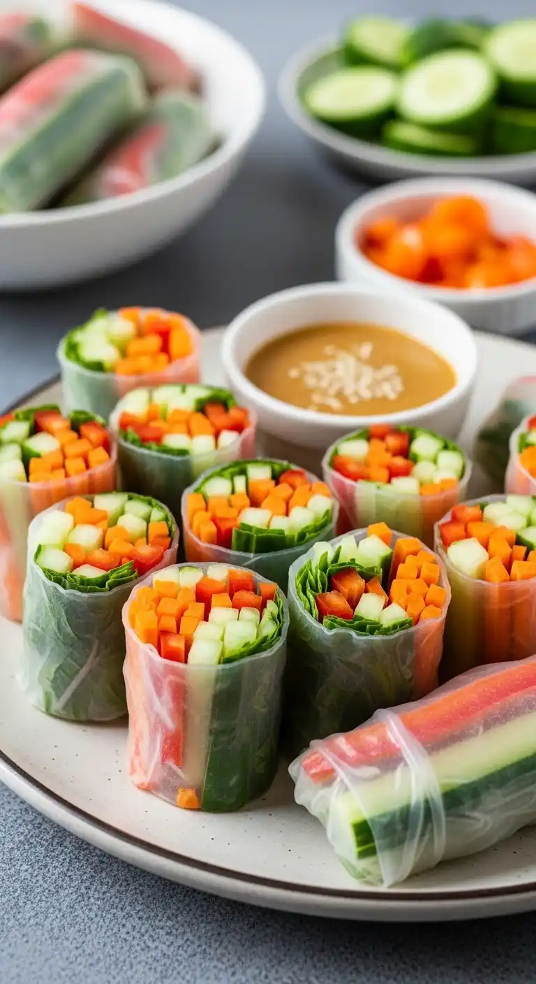 Easy Engagement Party Snacks That Steal the Show 8 4. Veggie Spring Rolls with Dipping Sauce