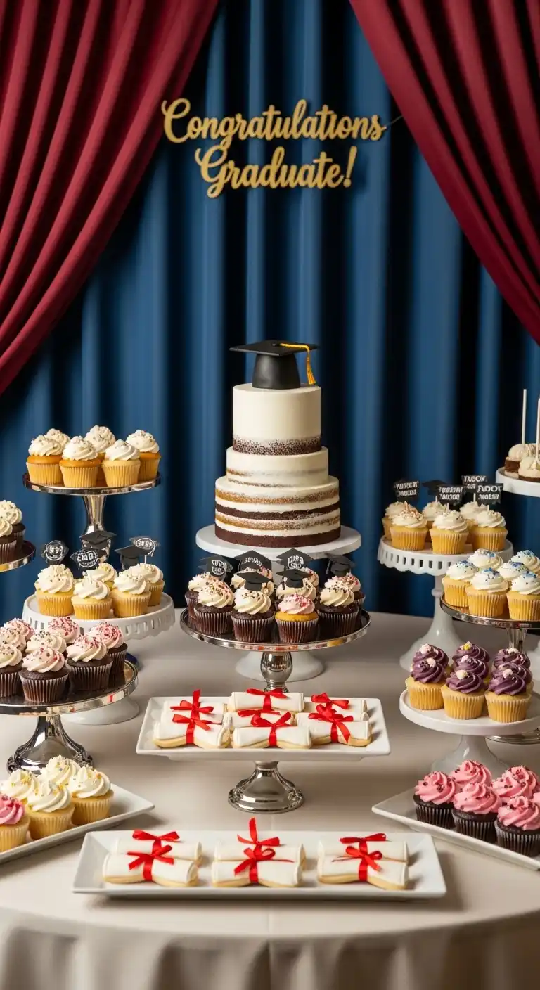 21 Graduation Party Set Up Ideas That Are Fun and Stylish 9 5. Custom Dessert Table Arrangement