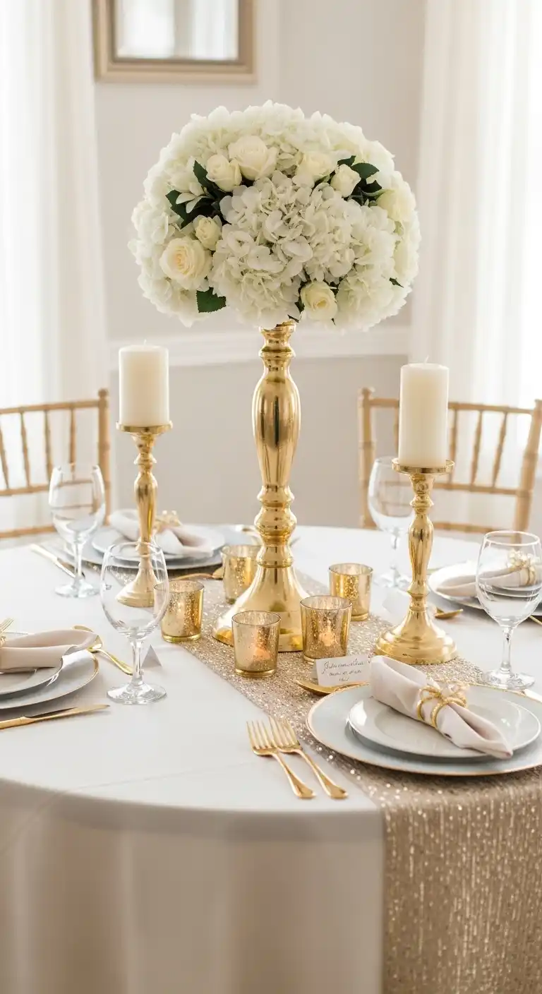19 Beautiful Bridal Shower Table Looks 9 5. Elegant Gold Accent Bridal Shower Table