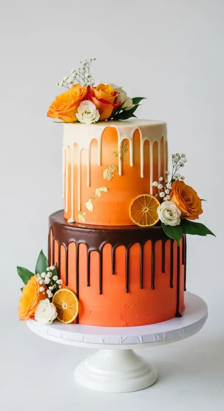 Orange Wedding Cakes That Steal the Spotlight 9 5. Orange Drip Cake