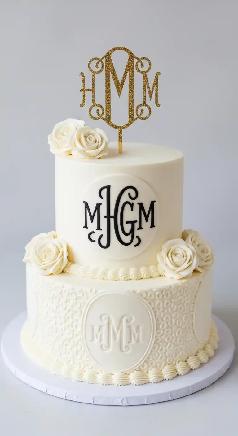 Engagement Party Cake Styles That Wow 9 5. Personalized Monogram Cake