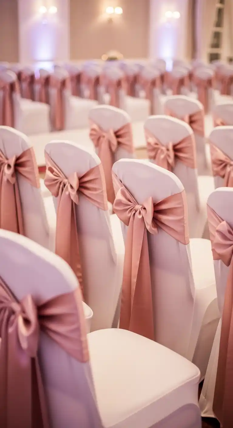 Every Bride Needs These 20 Pink Wedding Reception Ideas 8 5. Pink Chair Covers and Sashes