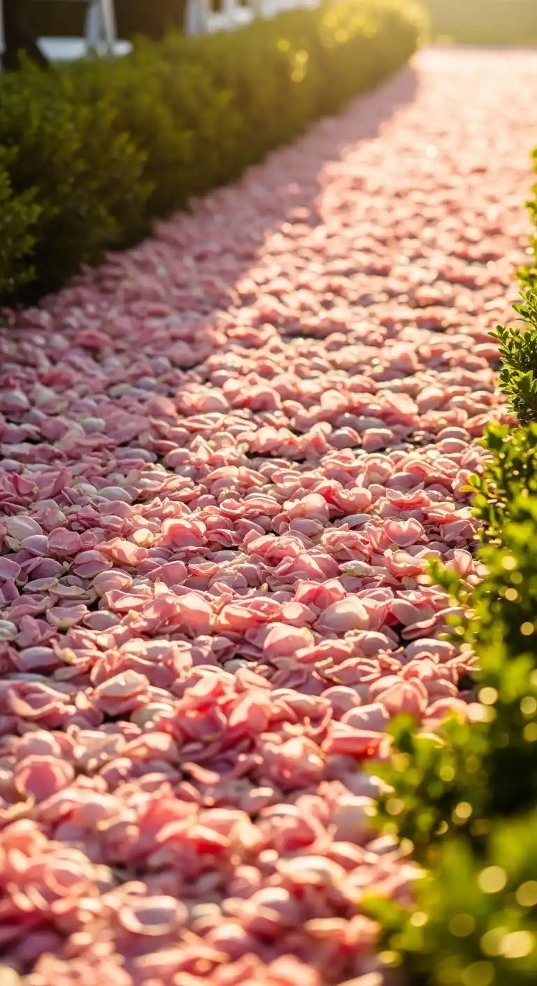 20 Pink Wedding Ceremony Ideas That Feel Elegant and Timeless 8 5. Pink Petal Ceremony Exit Moment