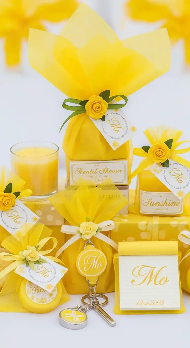 17 Stylish Yellow Bridal Shower Inspiration 9 5. Sunshine-Themed Party Favors