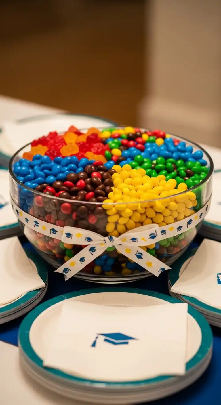 21 Stylish Graduation Party Table Centerpieces 9 5. Themed Candy Bowls