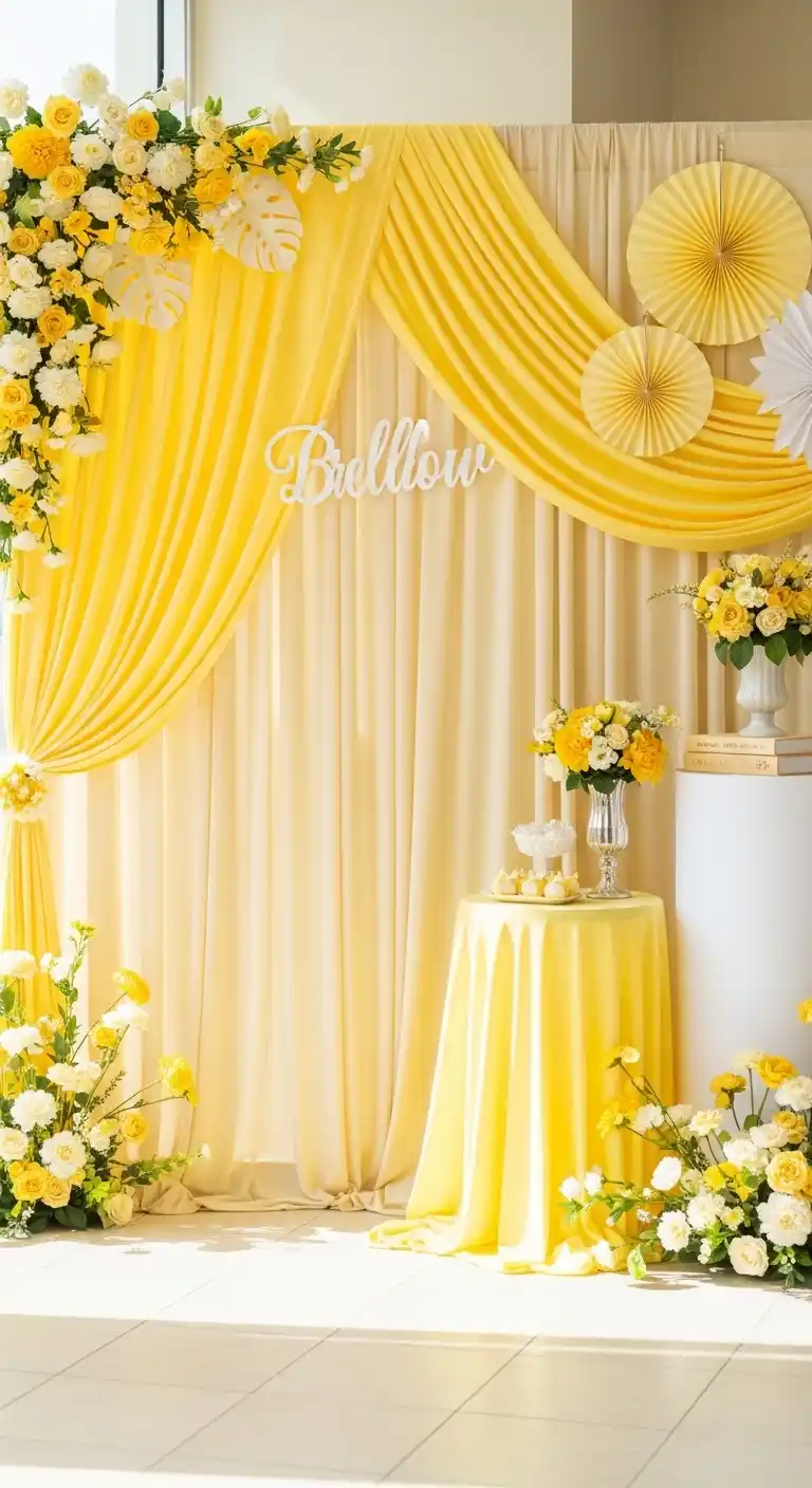 17 Yellow Bridal Shower Ideas for a Radiant Party 9 5. Yellow Bridal Shower Backdrop for Photos