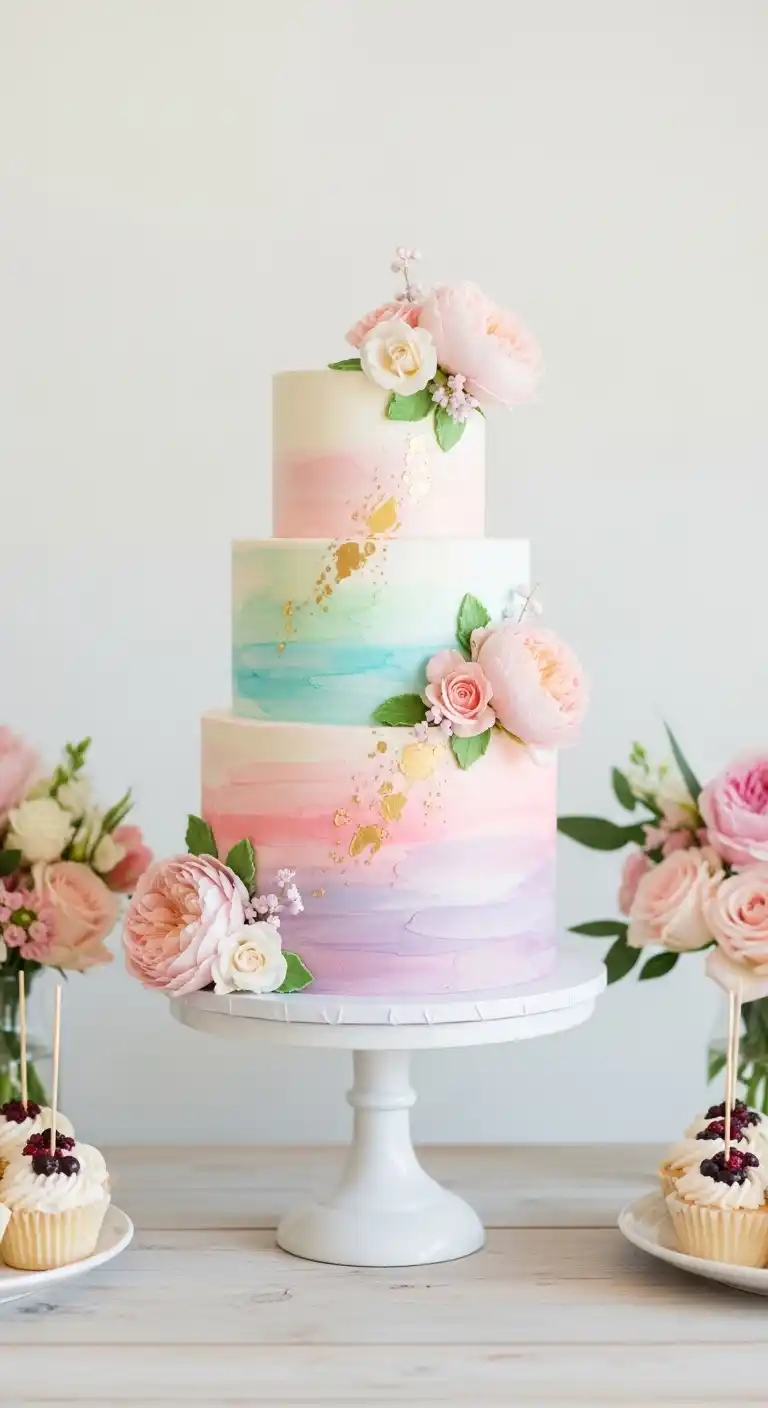 Engagement Party Cake Styles That Wow 10 6. Floral Watercolor Cake