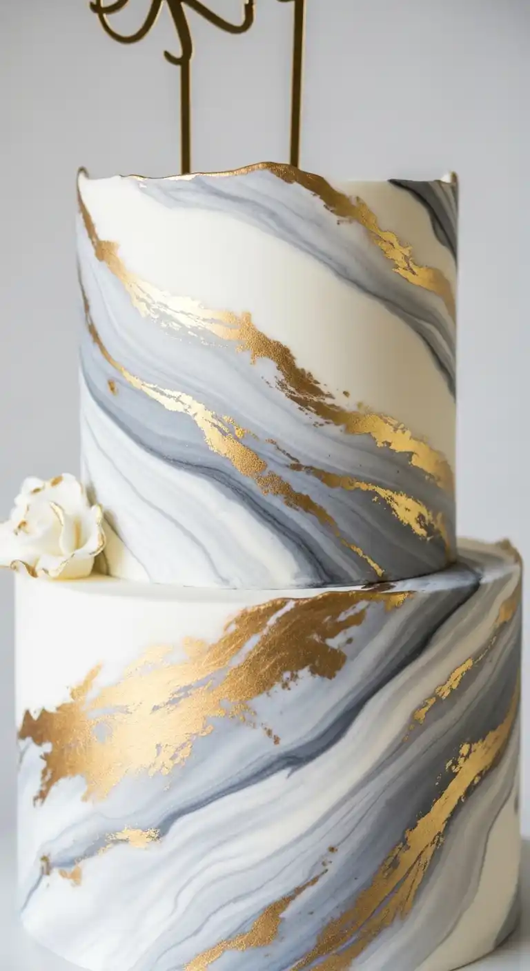 Shimmer & Shine: 19 Gold Wedding Cake Ideas for a Magical Day 9 6. Marble and Gold Cake Design