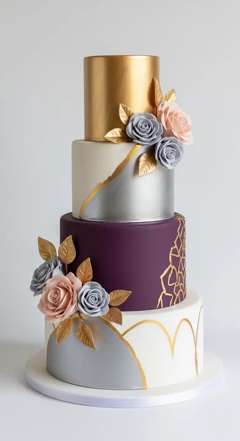 Wedding Anniversary Cake Designs for Every Style 10 6. Metallic Accented Wedding Anniversary Cake Design