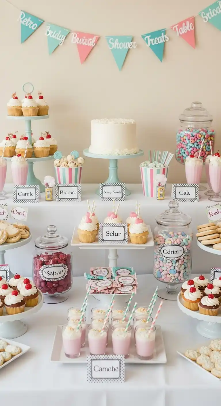 Easy Ways to Style a Bridal Shower 50s Theme 10 6. Retro Sweet Treats Table