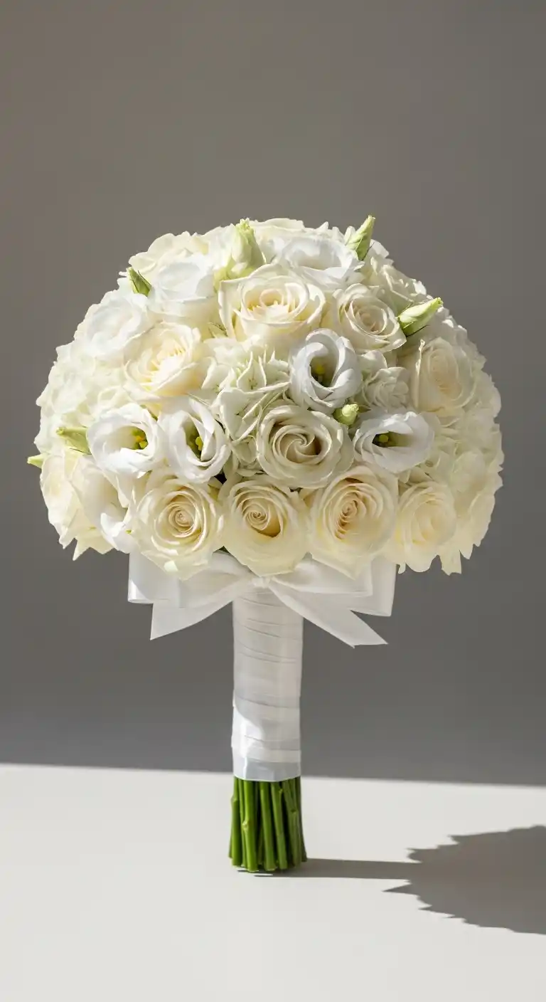 17 Gorgeous White Wedding Bouquets to Inspire 10 6. Round White Wedding Bouquets with Structured Shape