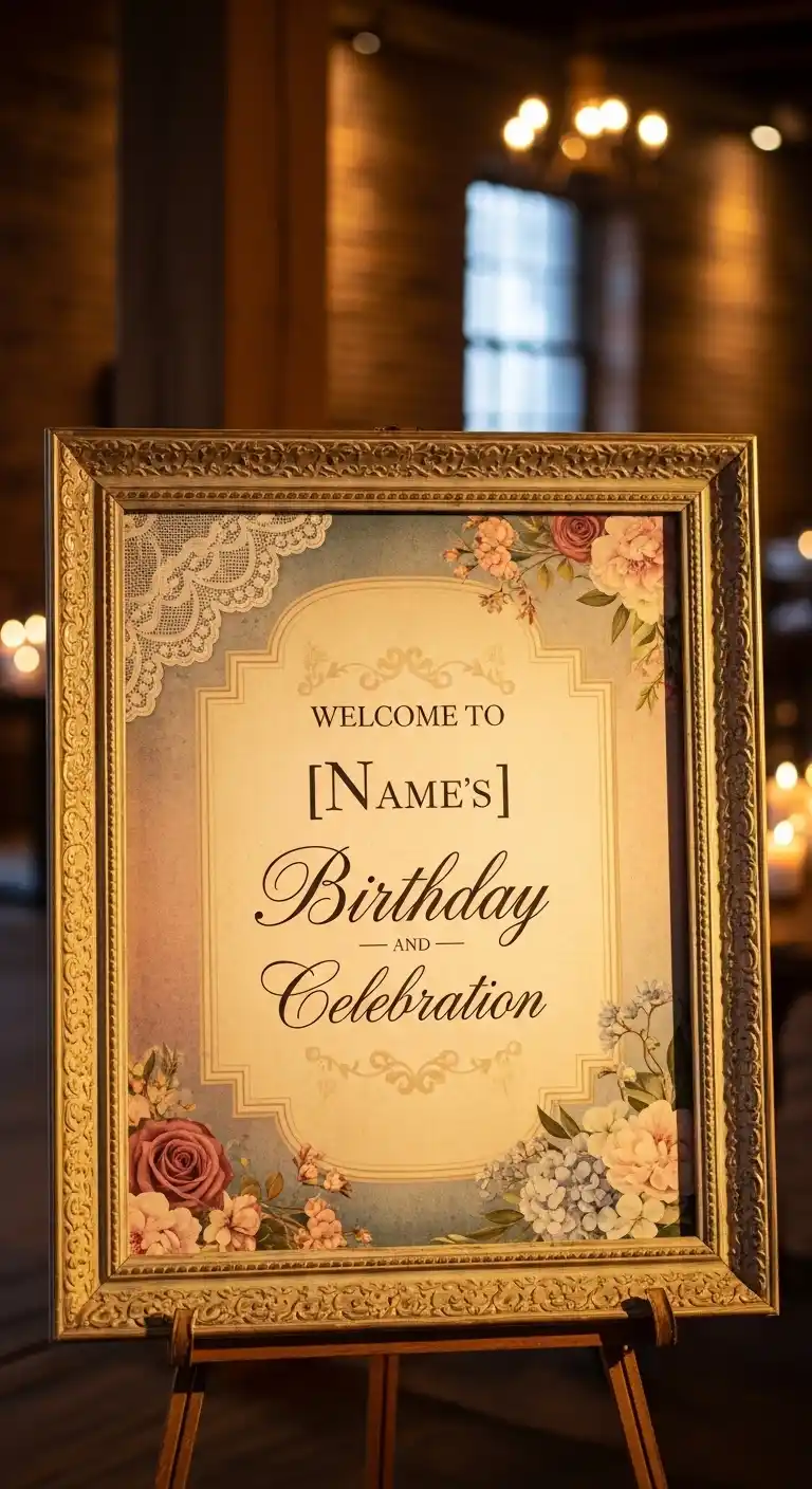 20 Stylish Birthday Party Welcome Boards 10 6. Vintage-Inspired Birthday Party Welcome Board