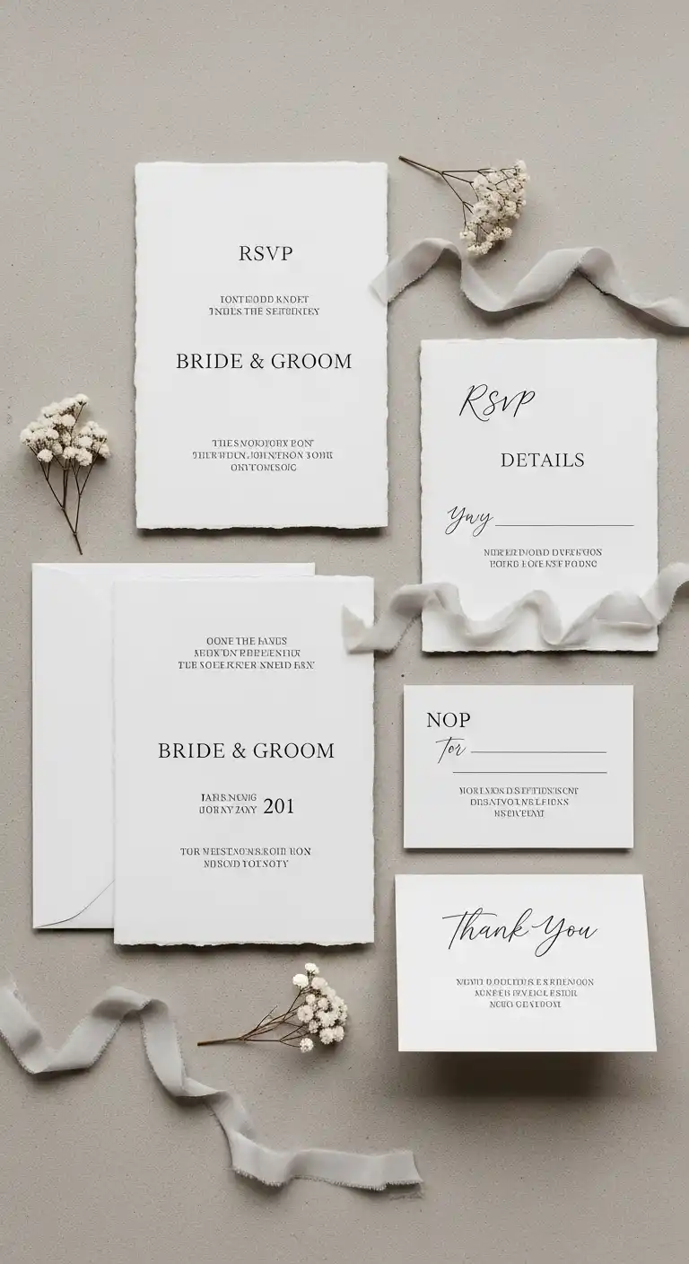 17 Classic White Wedding Ideas You’ll Always Love 10 6. White Wedding Stationery with Classic Typography