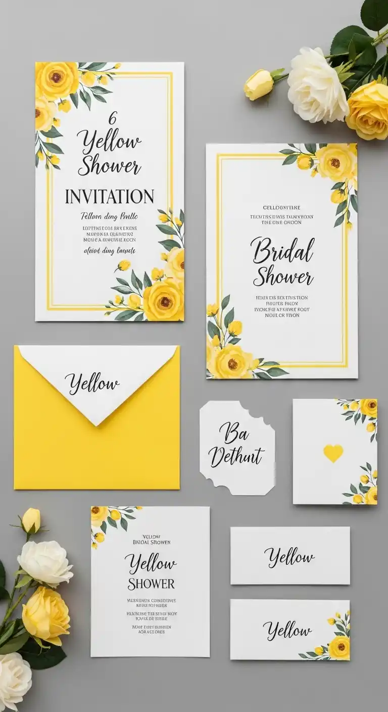 17 Yellow Bridal Shower Ideas for a Radiant Party 10 6. Yellow-Themed Bridal Shower Invitations and Stationery