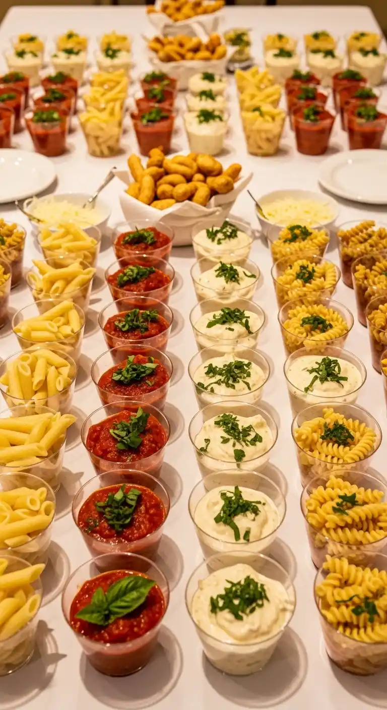 20 Stunning Graduation Party Food Table Looks 11 7. Bite-Sized Pasta Graduation Party Food Table