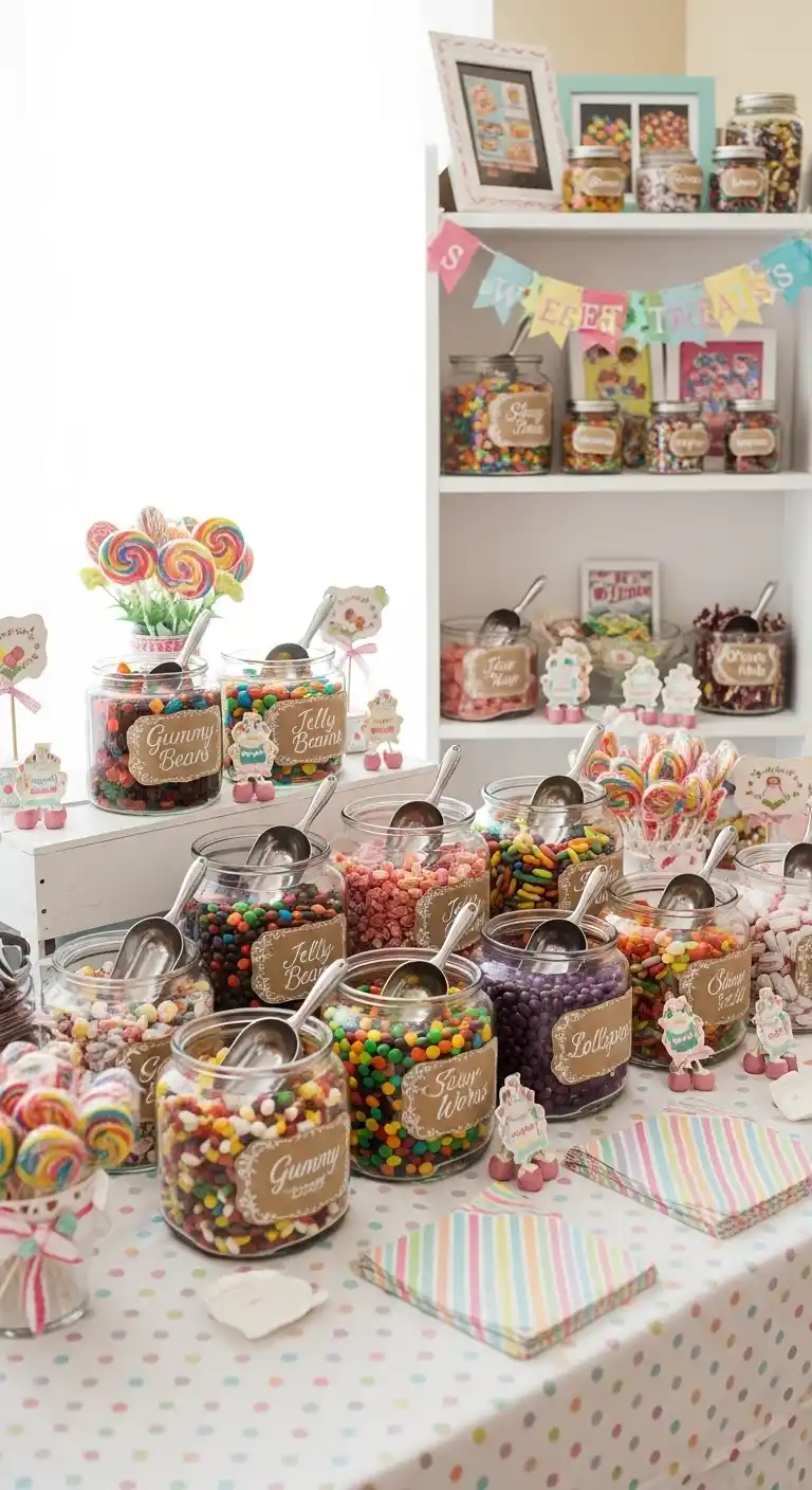 21 Graduation Party Set Up Ideas That Are Fun and Stylish 11 7. DIY Candy Station for Guests