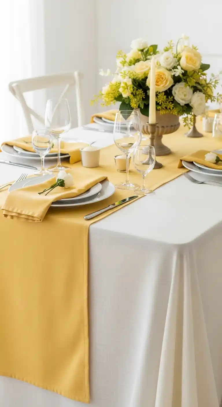 17 Yellow Bridal Shower Ideas for a Radiant Party 11 7. Elegant Yellow Bridal Shower Table Linens