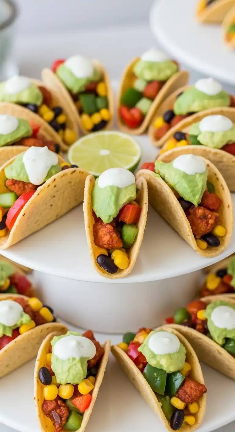 17 Easy Bridal Shower Menu Ideas to Try 11 7. Mini Veggie Tacos with Avocado Crema