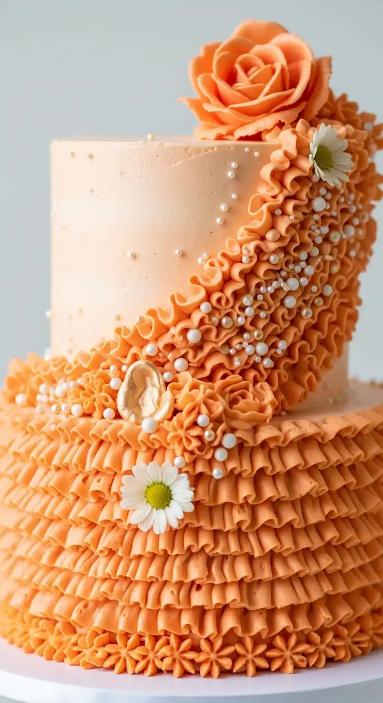 Orange Wedding Cakes That Steal the Spotlight 11 7. Orange Buttercream Ruffle Cake