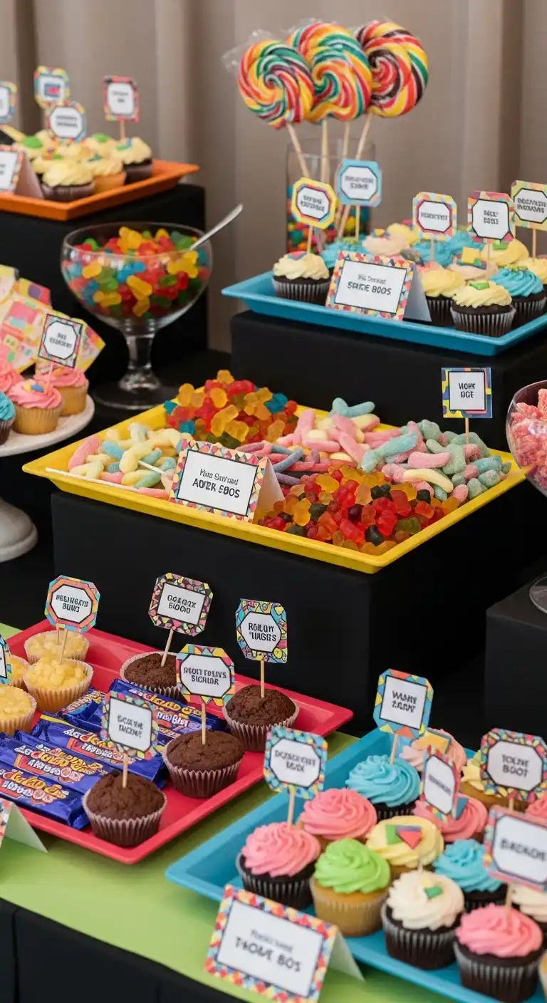 Bright & Bold: Bridal Shower 80s Theme Ideas 11 7. Retro Sweet Treats and Candy Stations