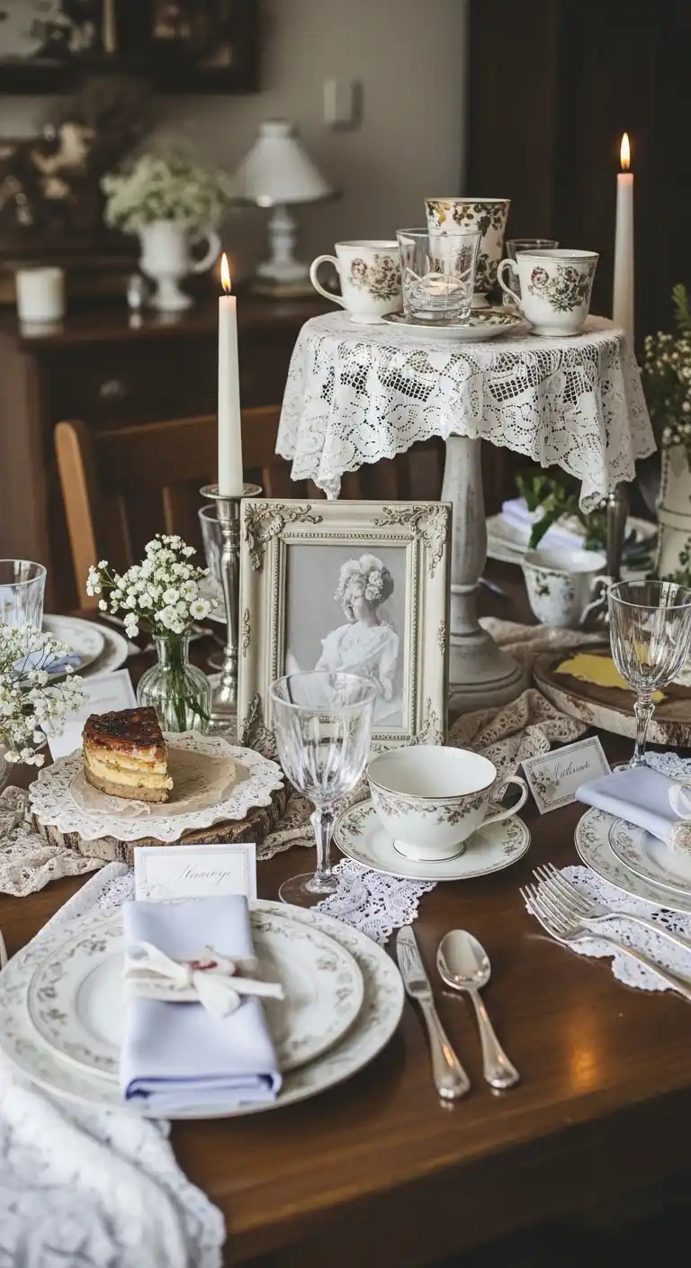 19 Beautiful Bridal Shower Table Looks 11 7. Vintage-Inspired Bridal Shower Table Look