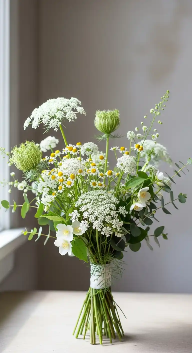 17 Gorgeous White Wedding Bouquets to Inspire 11 7. Wildflower-Style White Wedding Bouquets