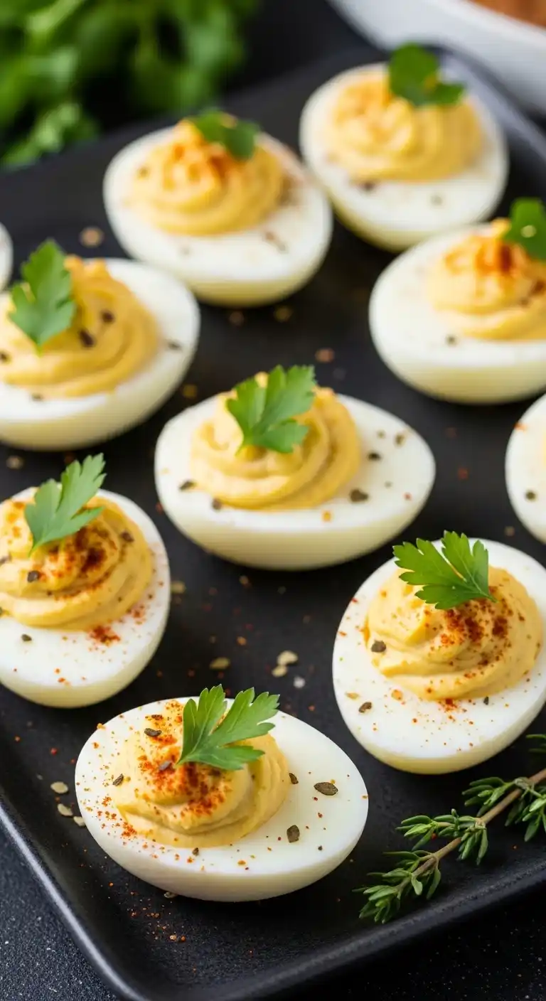 17 Easy Bridal Shower Menu Ideas to Try 12 8. Elegant Deviled Eggs with Herb Garnish