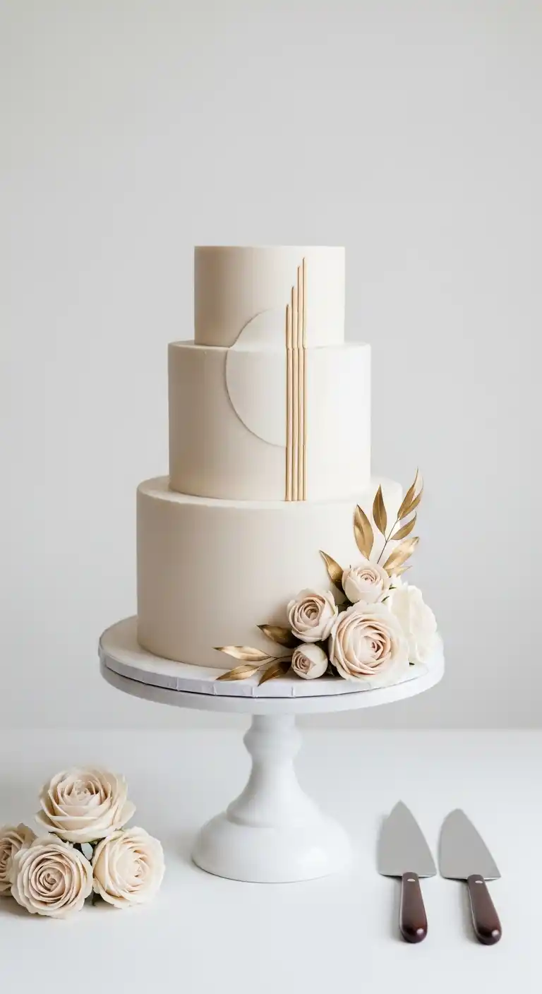 17 Neutral Wedding Cake Designs for a Timeless Look 11 8. Minimalist Neutral Wedding Cake Design with Clean Lines