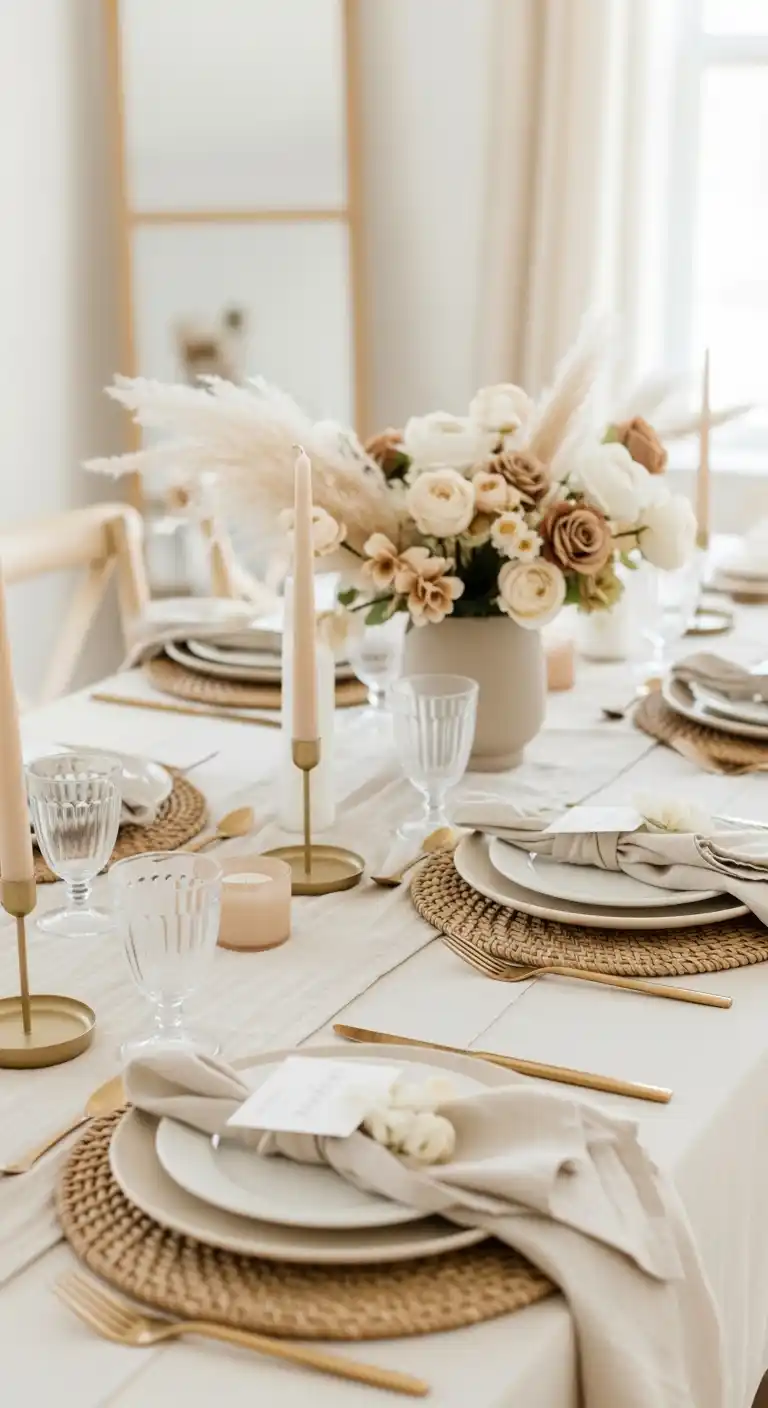 19 Beautiful Bridal Shower Table Looks 12 8. Modern Neutral Bridal Shower Table Concept