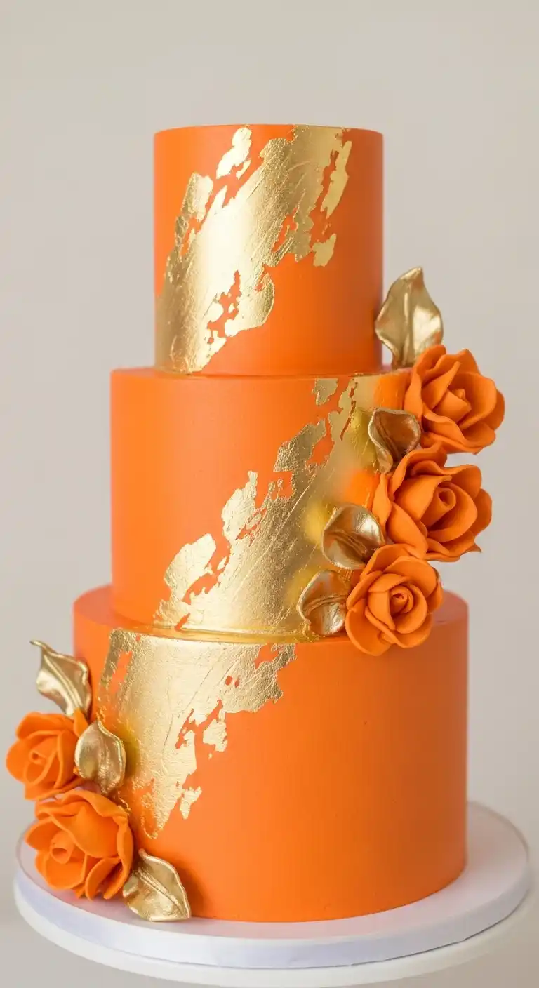 Orange Wedding Cakes That Steal the Spotlight 12 8. Orange and Gold Accent Cake