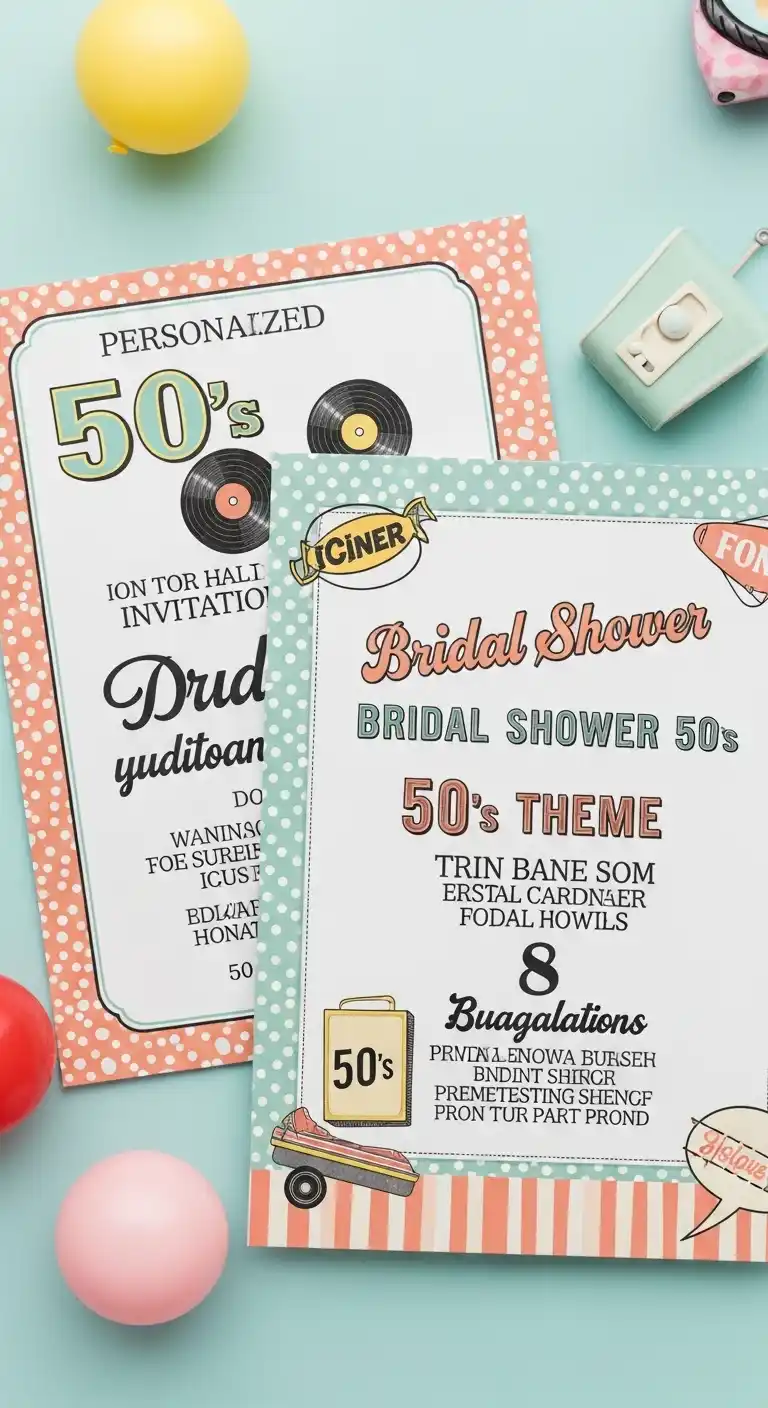 Easy Ways to Style a Bridal Shower 50s Theme 12 8. Personalized 50s Invitations