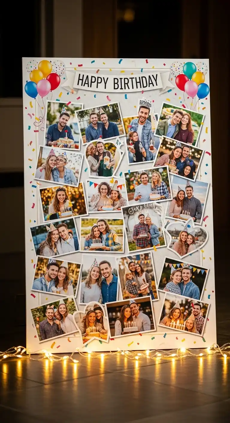 20 Stylish Birthday Party Welcome Boards 12 8. Photo Collage Birthday Party Welcome Board