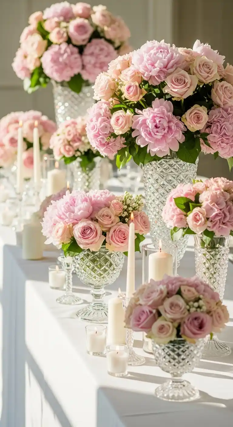 20 Pink Wedding Ceremony Ideas That Feel Elegant and Timeless 11 8. Pink Ceremony Table Centerpieces