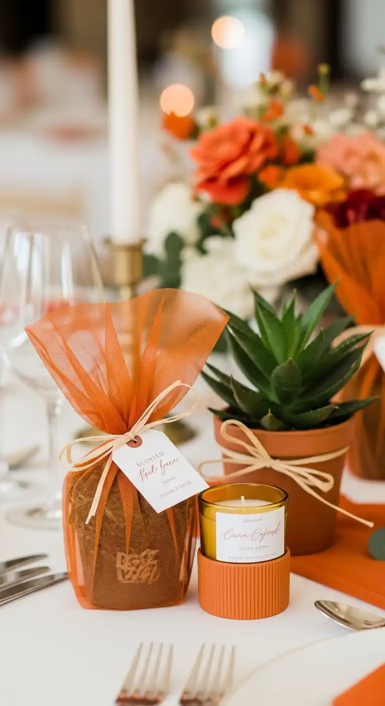 17 Stunning Burnt Orange Wedding Reception Ideas 12 8. Seasonal Burnt Orange Wedding Favors