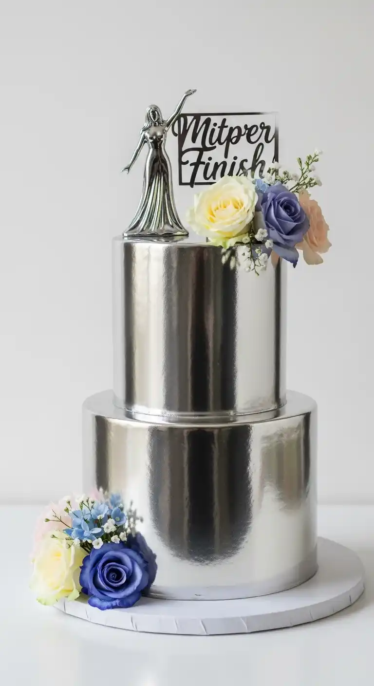 19 Elegant Silver Wedding Cake Ideas to Wow Your Guests 11 8. Silver Mirror Finish Cake
