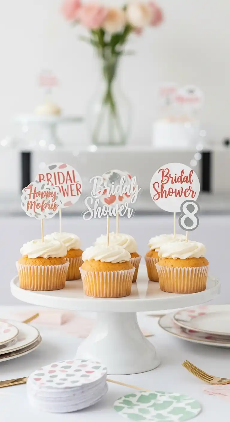 Bridal Shower Accessories Ideas for Every Theme 12 8. Themed Cupcake or Dessert Toppers