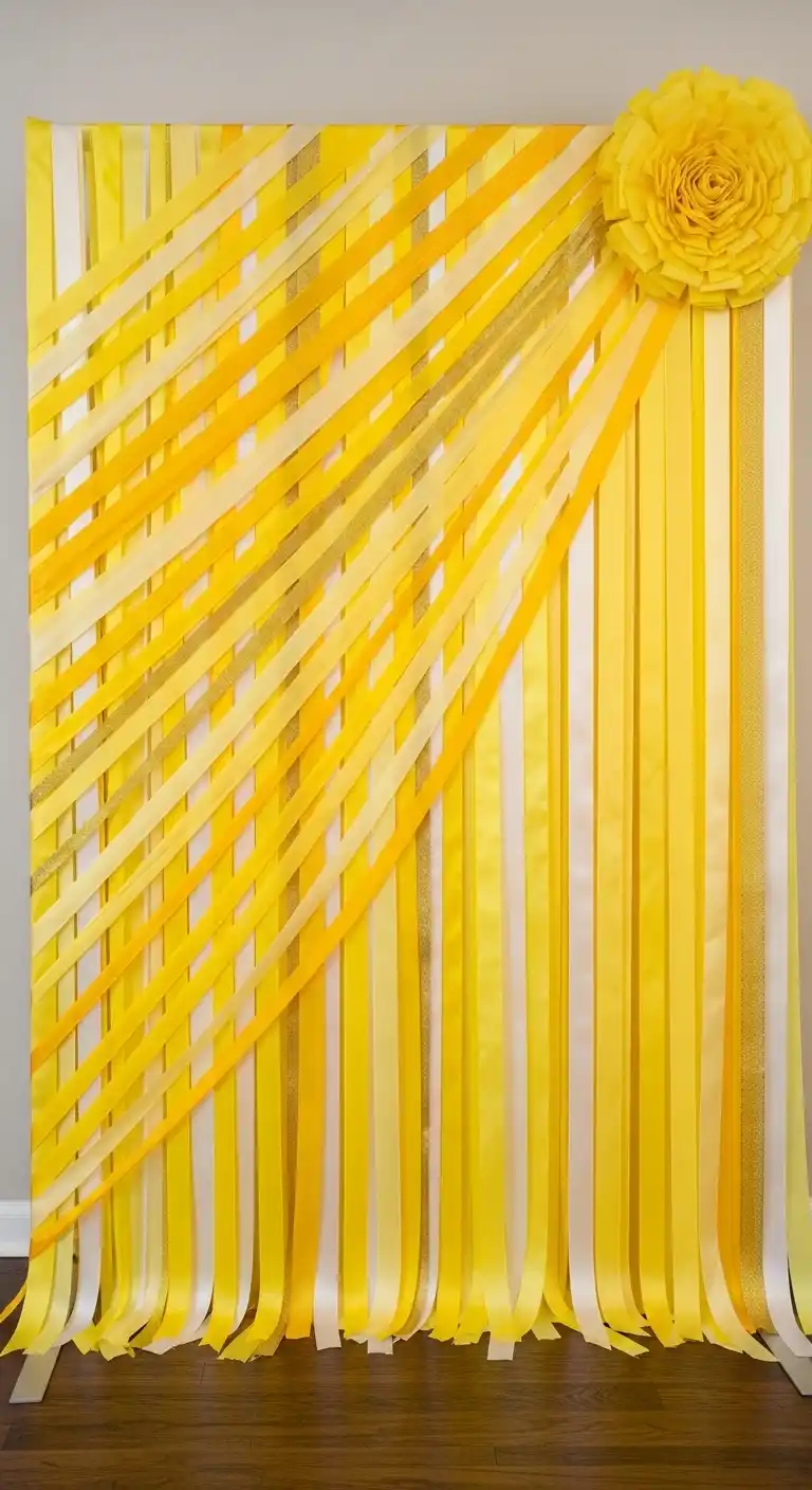 17 Stylish Yellow Bridal Shower Inspiration 12 8. Yellow Ribbon Backdrops