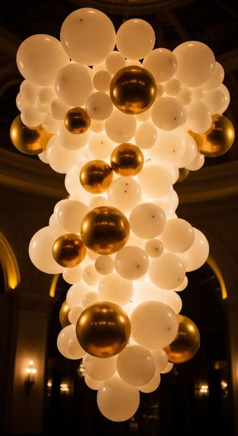 21 Stunning Birthday Party Balloon Decorations on a Budget 13 9. Balloon Chandelier