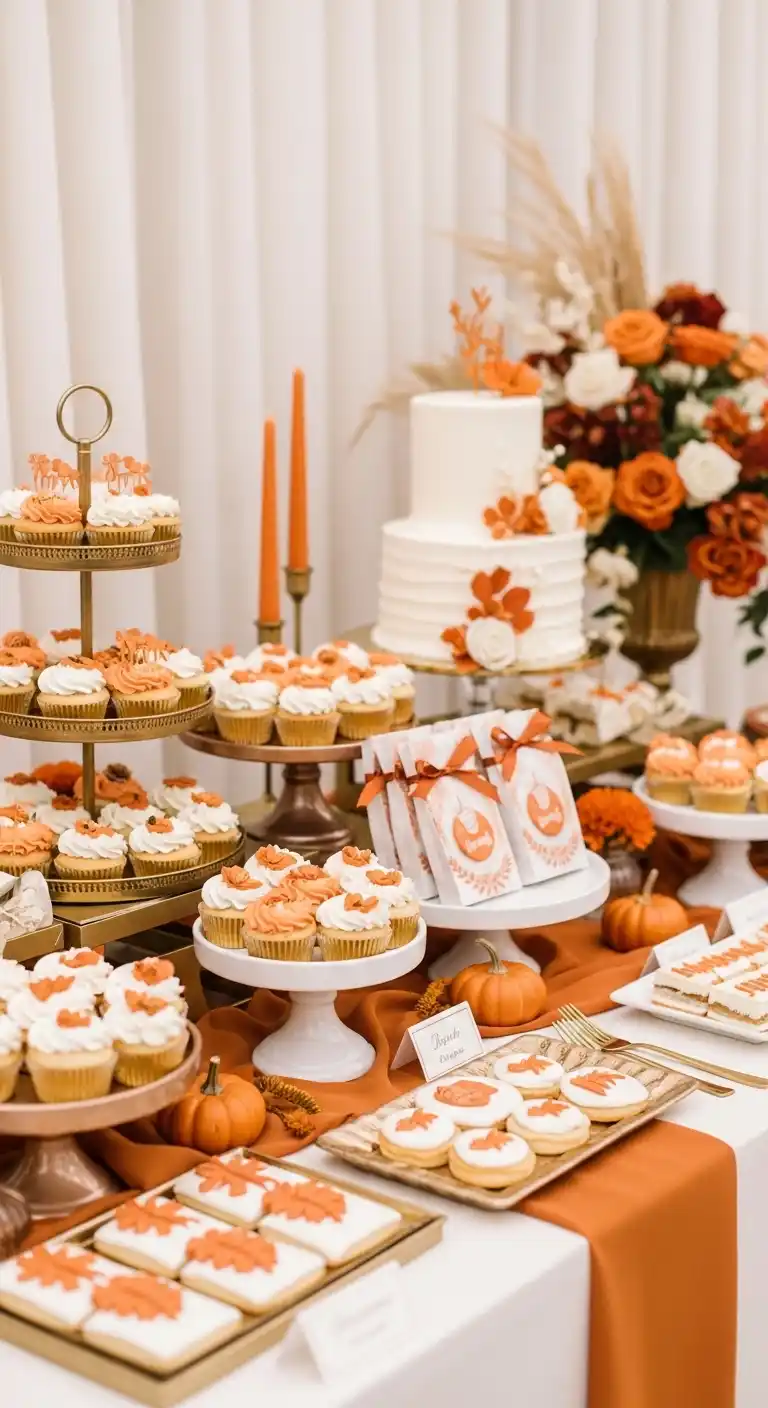 17 Stunning Burnt Orange Wedding Reception Ideas 13 9. Burnt Orange Dessert Display