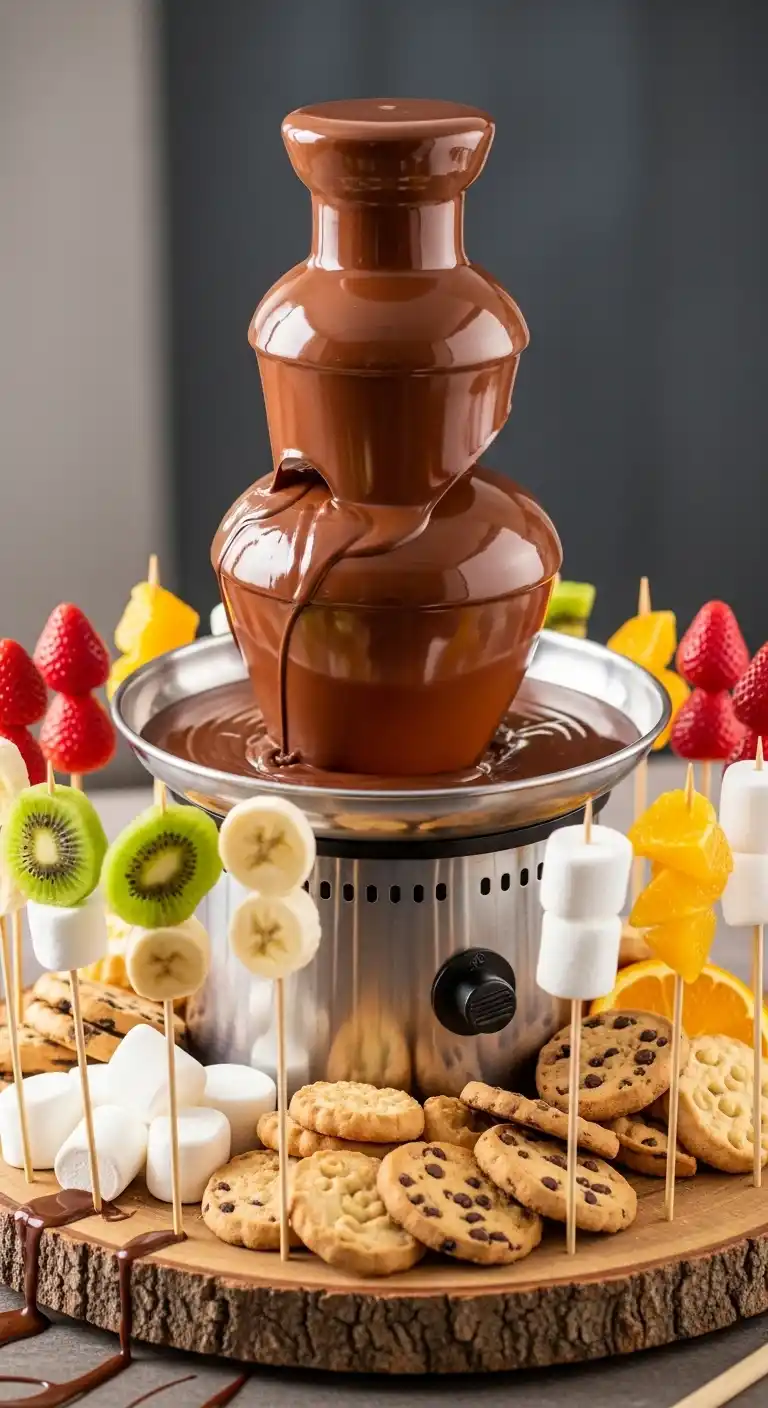 21 Delicious Birthday Party Desserts to Try 13 9. Chocolate Fondue Fountain Fun