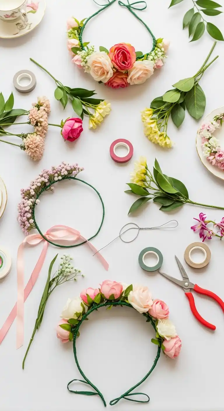 Bridal Shower Tea Party Looks That Delight 13 9. DIY Floral Crowns and Accessories for Guests