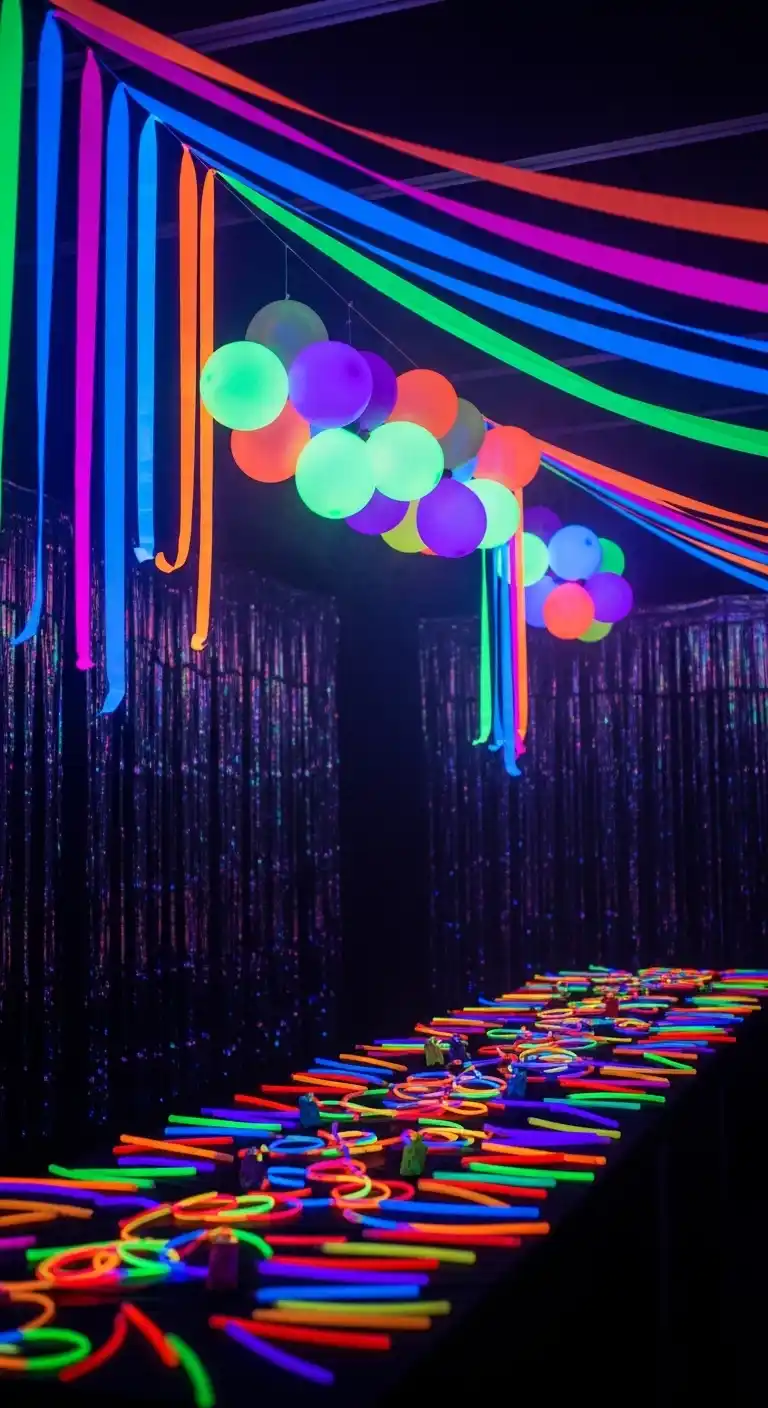 90s Graduation Party Decor That Brings Nostalgia 13 9. Neon and Glow Party Decor