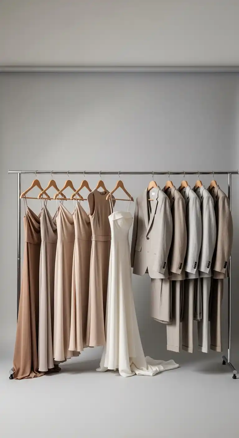 Neutral Wedding Ideas: 19 Elegant Inspirations 12 9. Neutral Bridesmaids and Groomsmen Attire